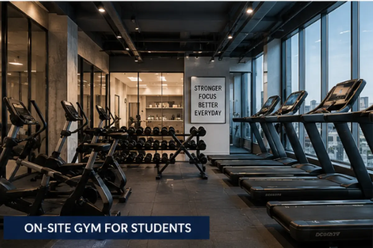 On-site gym in modern London private student halls