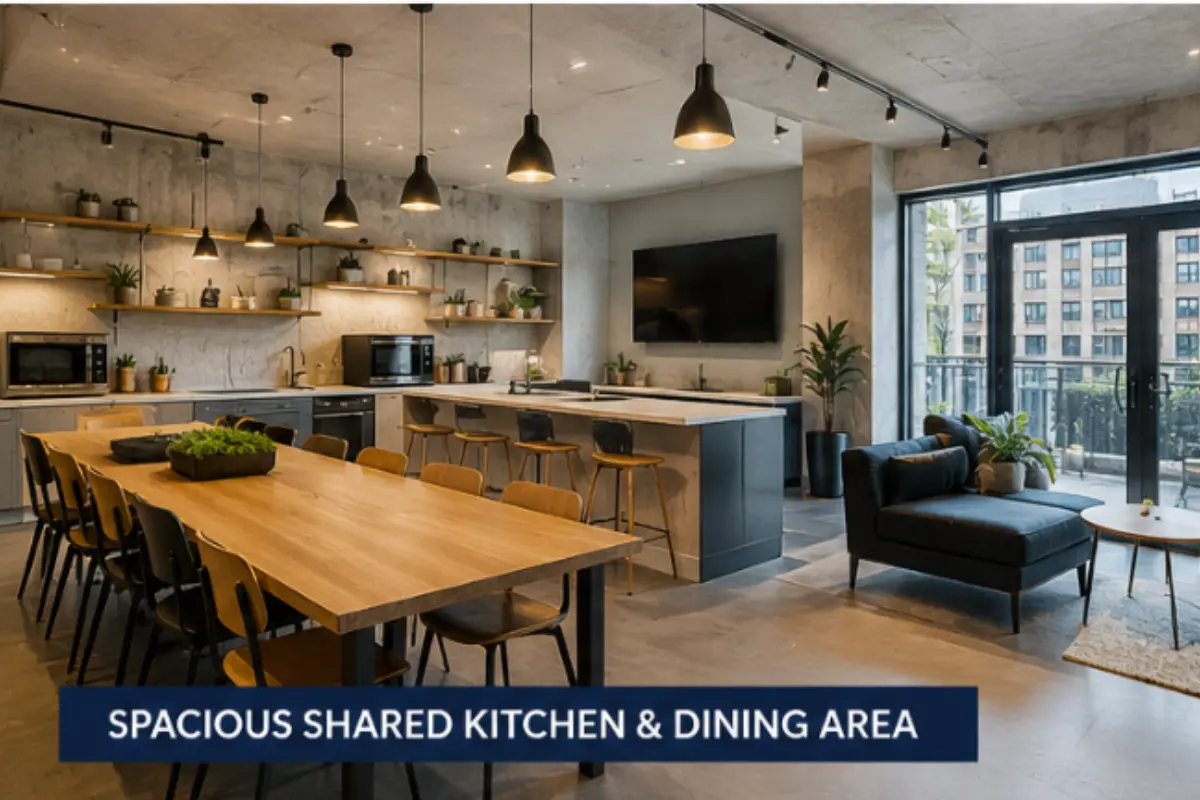 Shared kitchen and dining area in London student accommodation