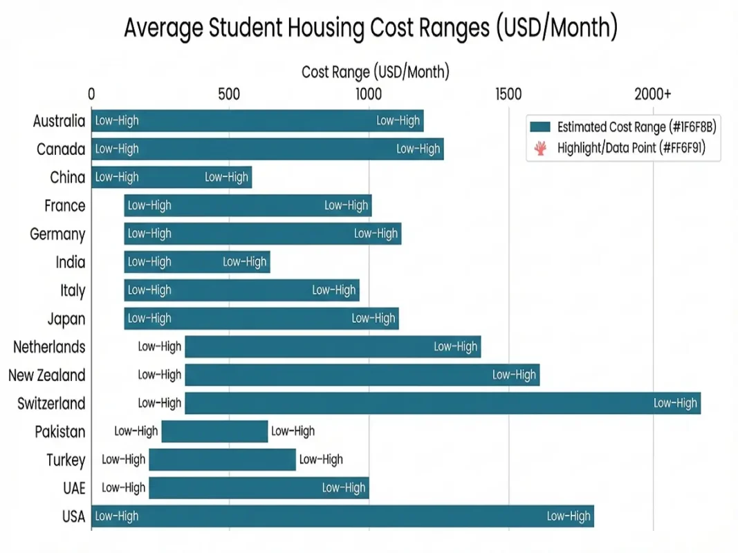 Student accommodation cost comparison by country