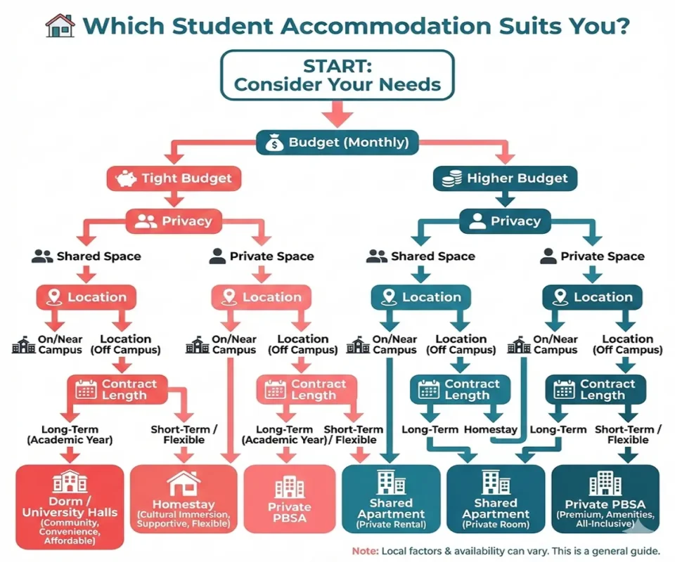 Decision flowchart to choose student accommodation