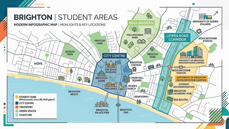 Map of Brighton showing best student accommodation areas