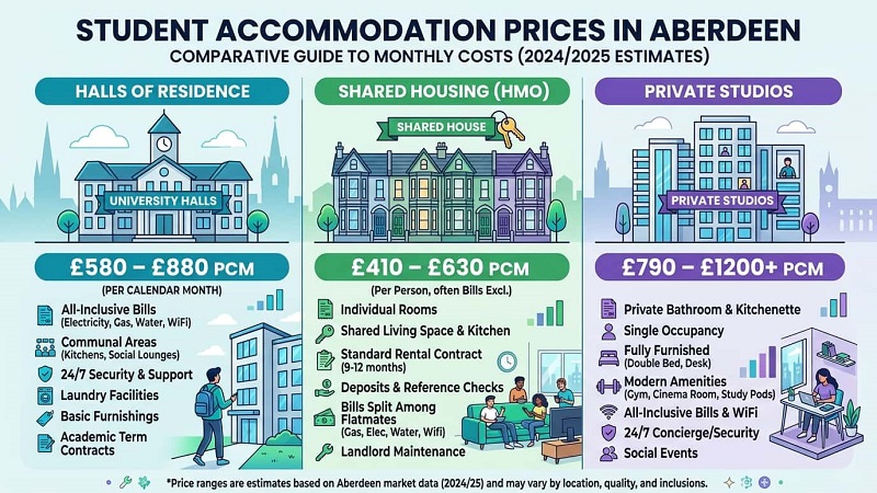 Cost of student accommodation in Aberdeen with price comparison