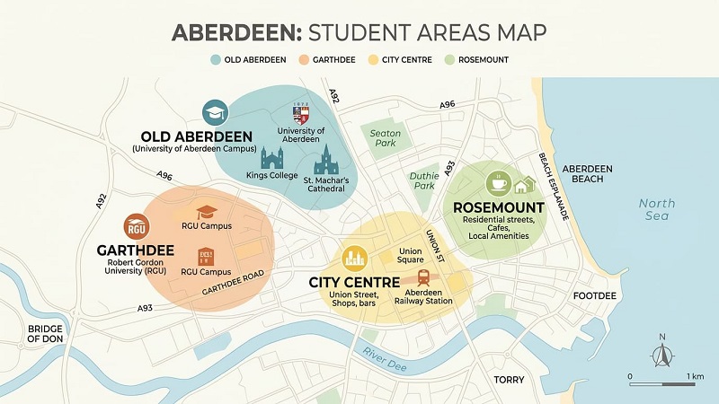 Map of Aberdeen showing best student accommodation areas