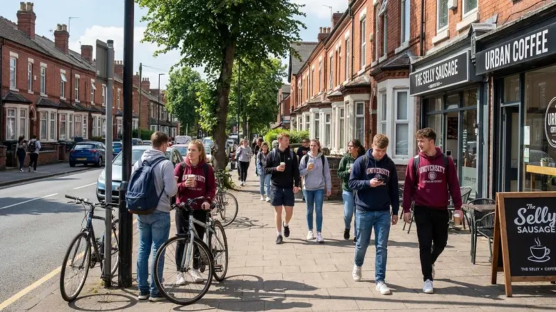 The area offers a mix of student housing and apartment buildings with good transport access.
