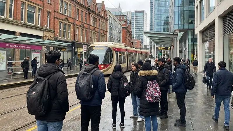 students using public transport in Birmingham for university commute