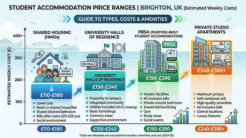 Cost of student accommodation in Brighton with price comparison