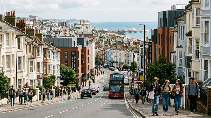 Brighton city student housing overview with residential buildings