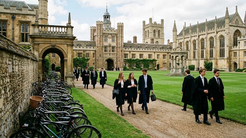 Cambridge college accommodation courtyard with student housing