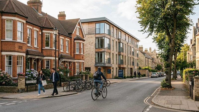 Cambridge student housing overview with residential buildings