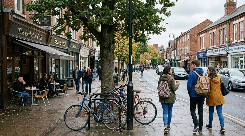 students walking in earlsdon coventry student neighborhood