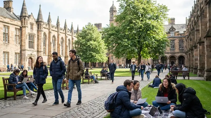 students on campus in Edinburgh near University of Edinburgh and Napier
