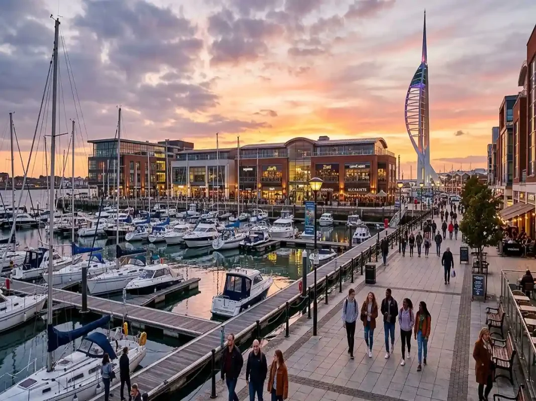 Gunwharf Quays Portsmouth waterfront shopping and student lifestyle area