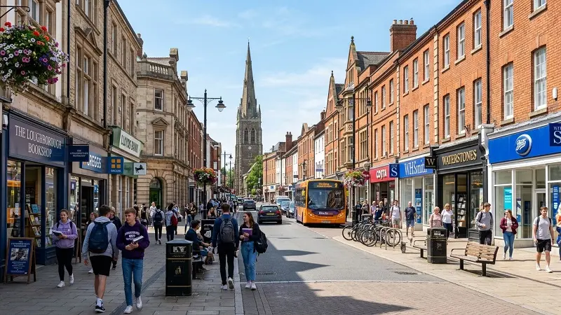 Loughborough town centre UK student friendly environment