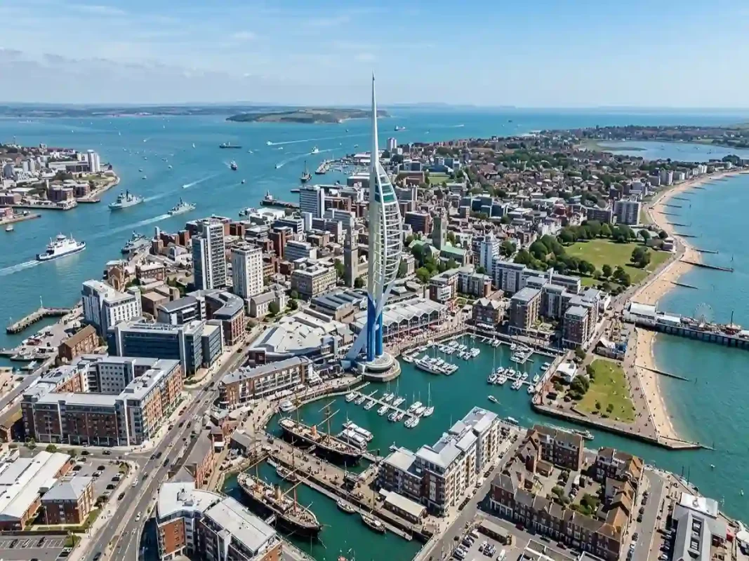 Portsmouth UK coastal city skyline popular with university students