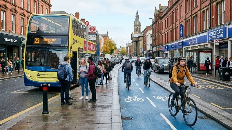 students using transport in Preston buses trains cycling