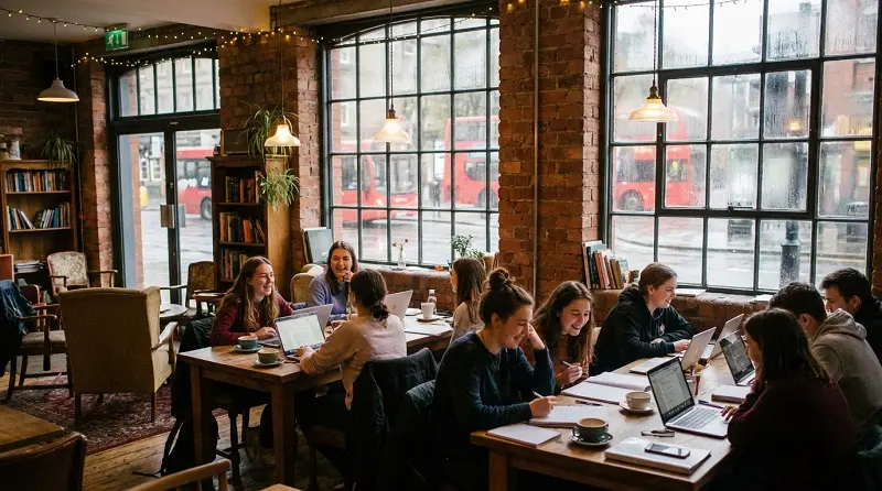 students studying together in sheffield cafe near university