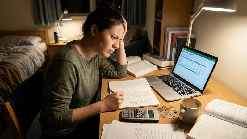 student calculating monthly living costs in Birmingham