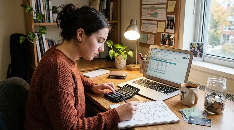 student planning monthly budget for living in London