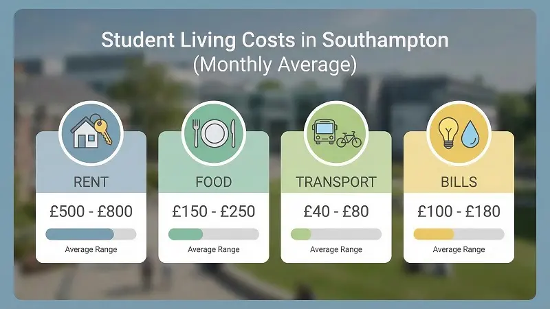 student cost of living Southampton rent food transport budget UK