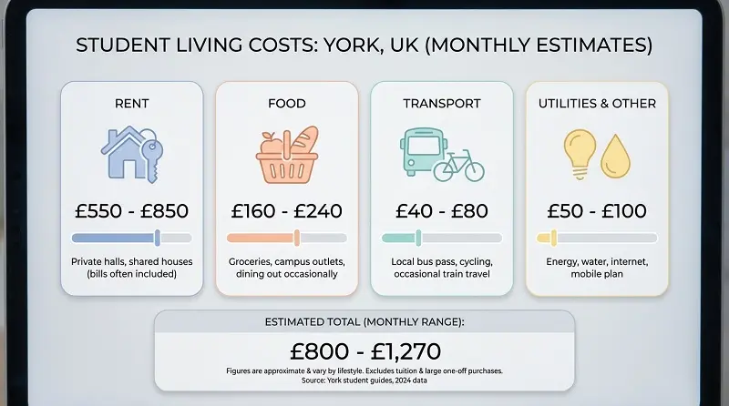 student cost of living York rent food transport budget UK