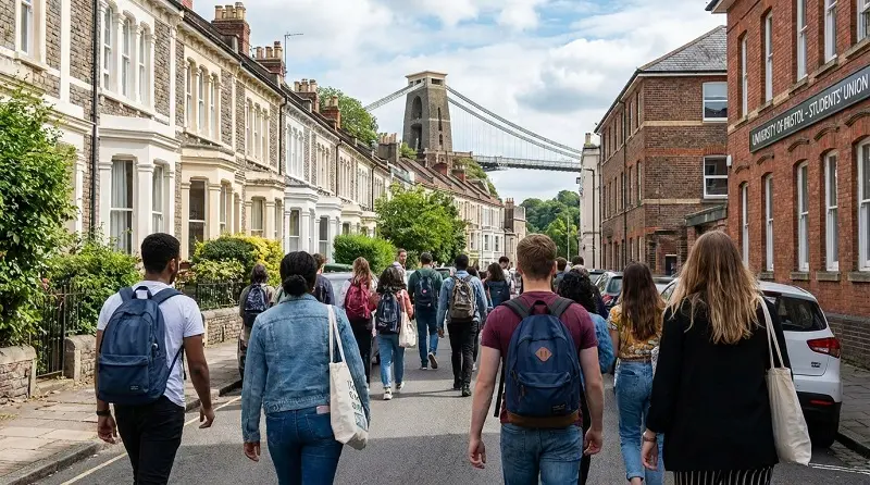 students walking near university of bristol campus