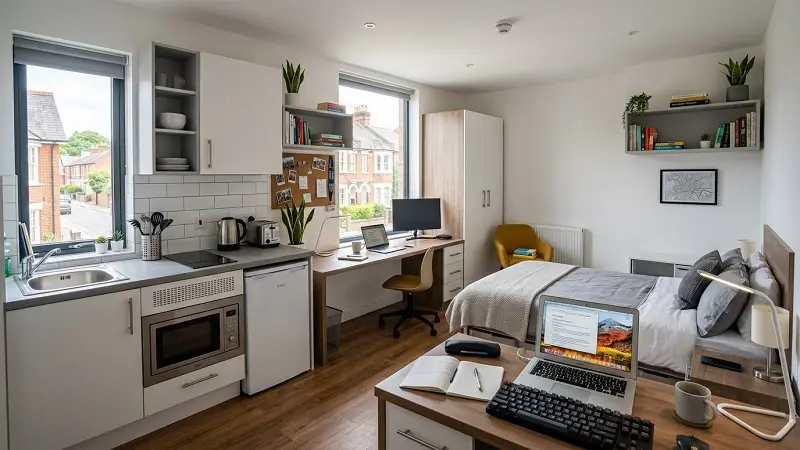 modern student studio apartment interior Guildford accommodation