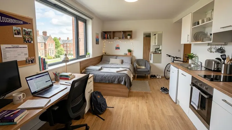 modern student studio apartment interior Loughborough accommodation
