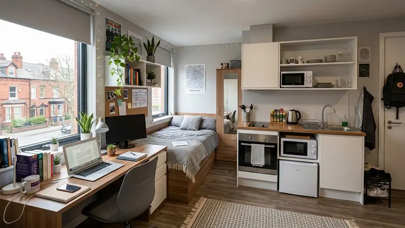 modern student studio apartment interior Plymouth accommodation