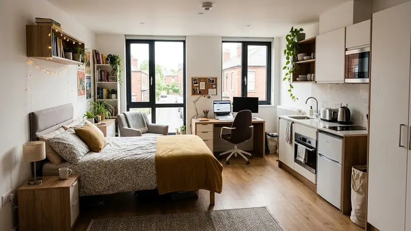 modern student studio apartment interior Preston UK