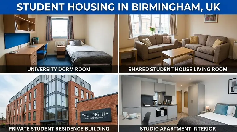 different types of student accommodation in Birmingham including halls shared houses and studios
