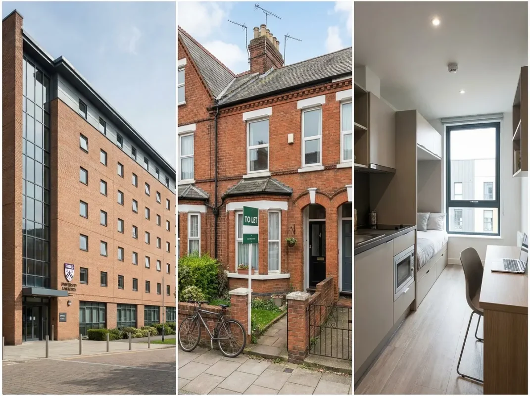 Different types of student accommodation near universities in the UK including halls houses and studios