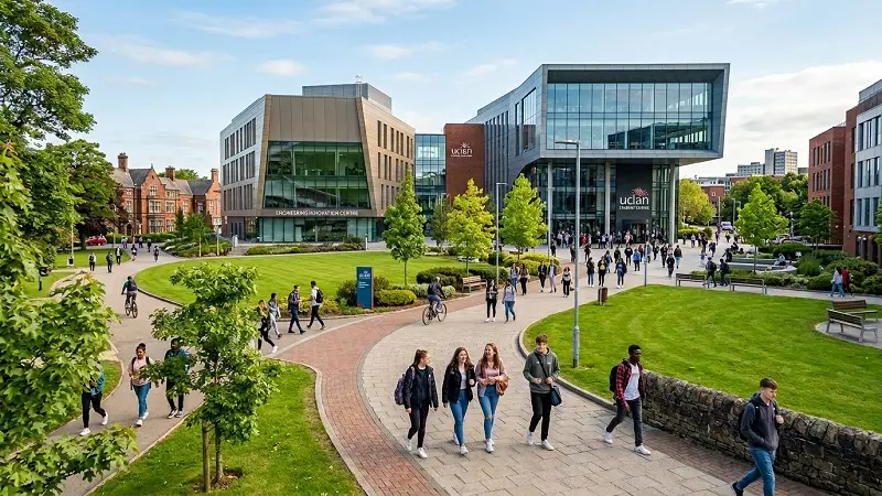 University of Central Lancashire campus with students