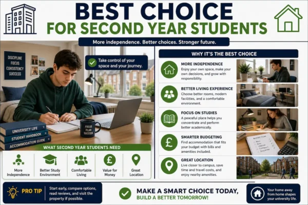 Second year student choosing accommodation with better location, budget, independence, and study space