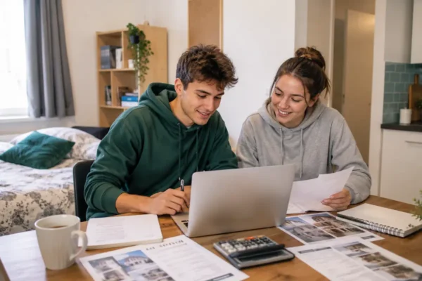 Students comparing cheap bills included student accommodation in a shared study room
